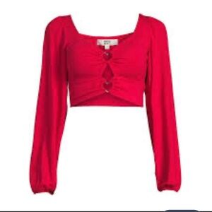 Madden NYC Juniors Plus Size XXXL Double Heart Ring Red Long Sleeve Crop Top